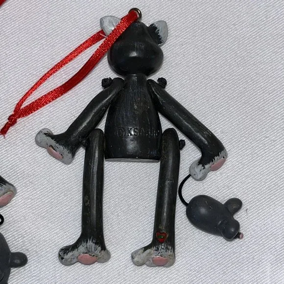 cat ornaments grey sitter dangle legs heart with mouse Set of 2 Approx 4 Inches - Picture 8 of 12